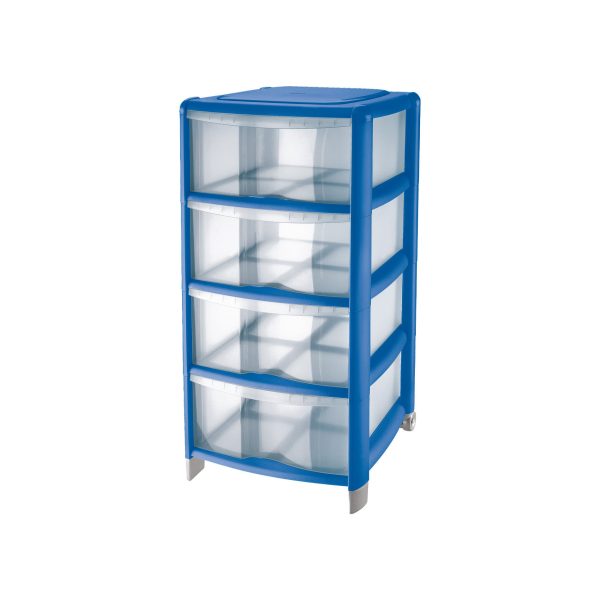 119692 Cassettiera bambù 4 cassetti colore blu e trasparente