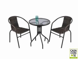093784 TAVOLO TONDO DM.60 RATTAN CON 2 SEDIE