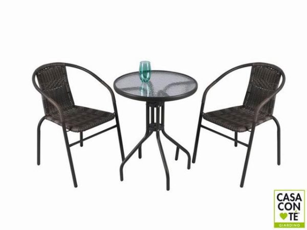 093784 TAVOLO TONDO DM.60 RATTAN CON 2 SEDIE