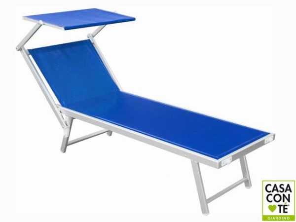 LETTINO ALLUMINIO BLU' CON PARASOLE  188X60X40