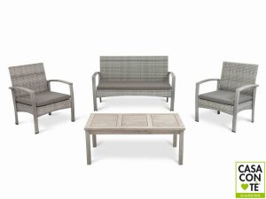SET 4 PEZZI CAPRI INTRECCIATO GRIGIO POLYRATTAN CON CUSCNI GRIGI
