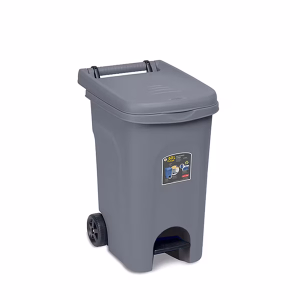 BIDONE URBAN LT.60 GRIGIO CON PEDALE E RUOTE STEFANPLAST