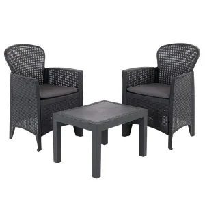 SET DIVANO AKITA ANTRACITE TAVOLINO+2 POLTRONE + CUSCINIO "PROGARDEN"