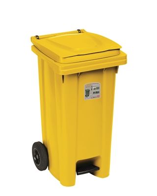 BIDONE CARRELLATO LT.120 GIALLO CON PEDALE E RUOTE STEFANPLAST