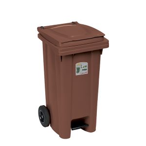 BIDONE CARRELLATO LT.120 MARRONE CON PEDALE E RUOTE STEFANPLAST