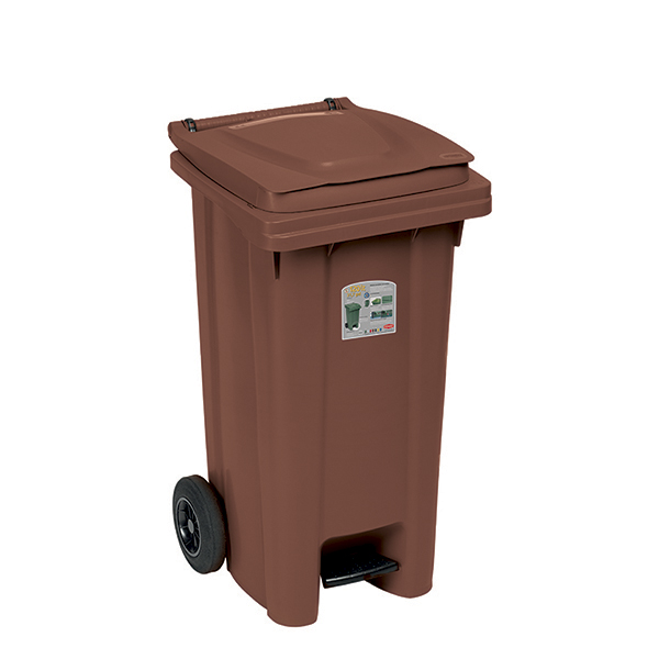 BIDONE CARRELLATO LT.120 MARRONE CON PEDALE E RUOTE STEFANPLAST