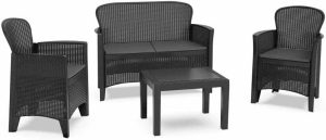 SET DIVANO+2 POLTRONE CON CUSCINO+TAVOLO JUNGLE ANTRACITE "PROGARDEN"
