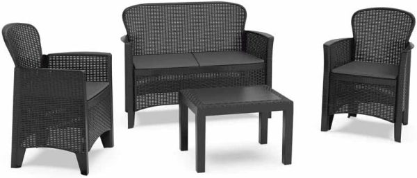 SET DIVANO+2 POLTRONE CON CUSCINO+TAVOLO JUNGLE ANTRACITE "PROGARDEN"