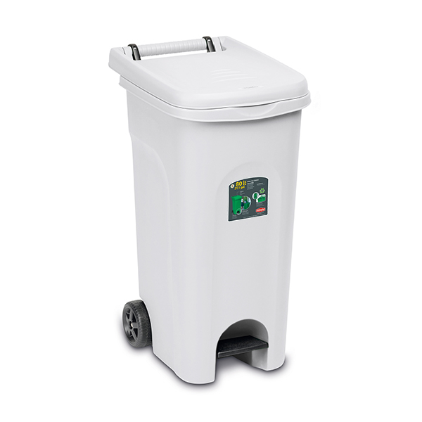 BIDONE URBAN LT.80 BIANCO CON PEDALE E RUOTE STEFANPLAST