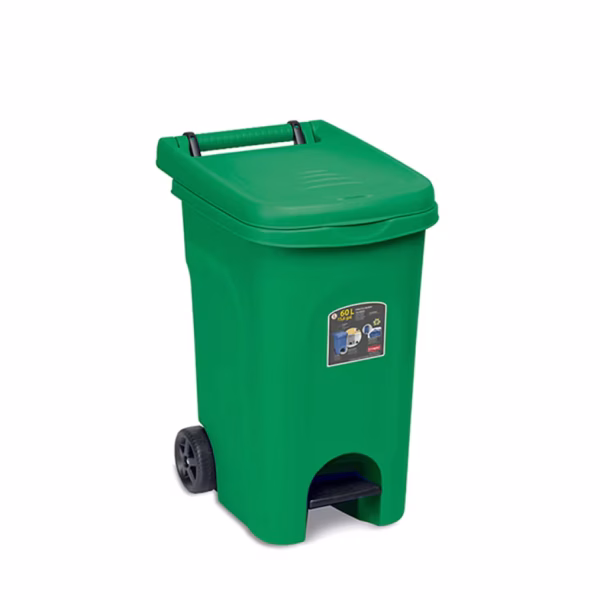 BIDONE URBAN LT.60 VERDE CON PEDALE E RUOTE STEFANPLAST
