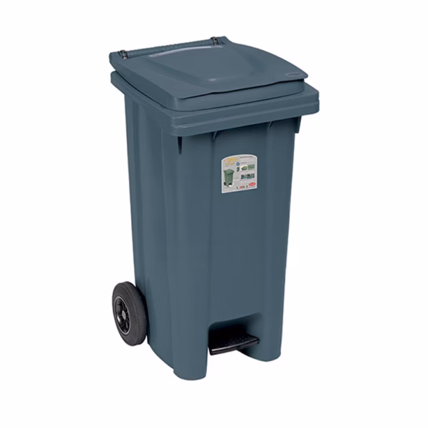 BIDONE CARRELLATO LT.120 GRIGIO CON PEDALE E RUOTE STEFANPLAST
