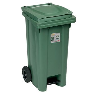 BIDONE CARRELLATO LT.120 VERDE CON PEDALE E RUOTE STEFANPLAST