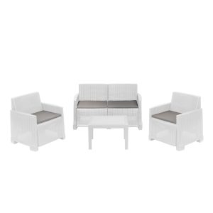 SET DIVANO ISEO BIANCO TAVOLINO + DIVANO + 2 POLTRONE  + CUSCINI "PROGARDEN"
