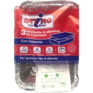 VASCHETTA ALLUMINIO CON COPERCHIO 2 PORZIONI OTTIMO 3 PEZZI