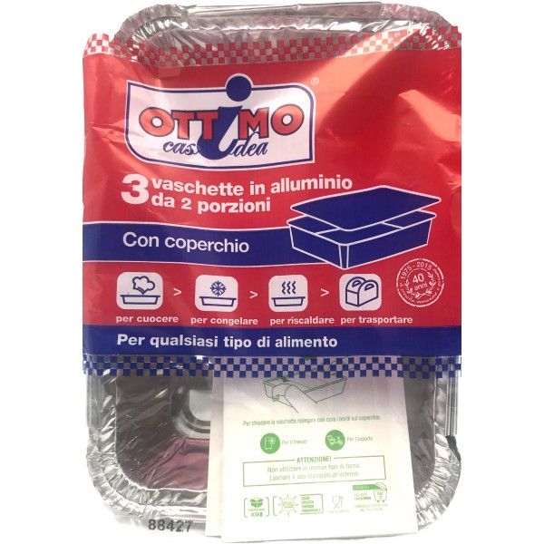 VASCHETTA ALLUMINIO CON COPERCHIO 2 PORZIONI OTTIMO 3 PEZZI