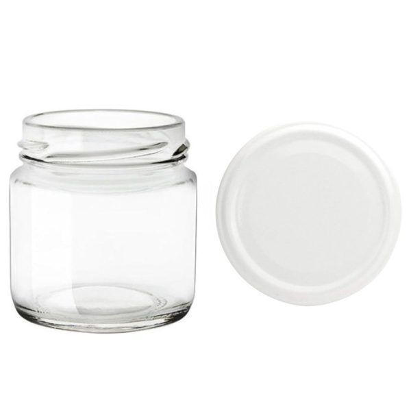 vaso-in-vetro-da-106-ml-per-alimenti-con-tappo-bianco-53-mm VASETTO VETRO CC.106/53 CON TAPPO CONF.35 PZ